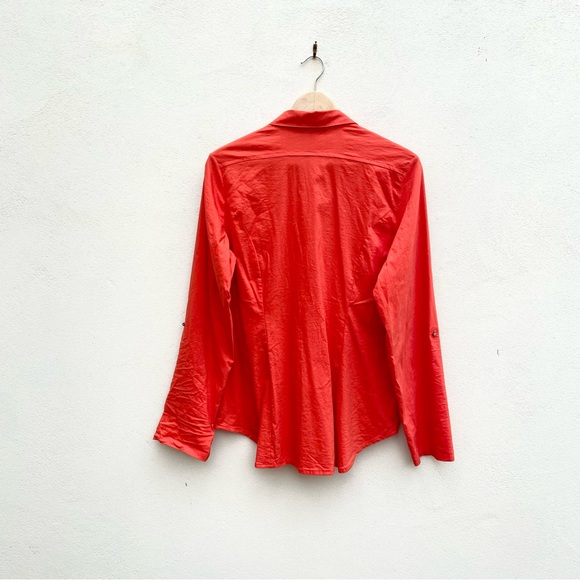 Next Women's Shirt UK 20 Bright Orange Stretch Button Back Roll Tab Sleeves Plus - Picture 6 of 7